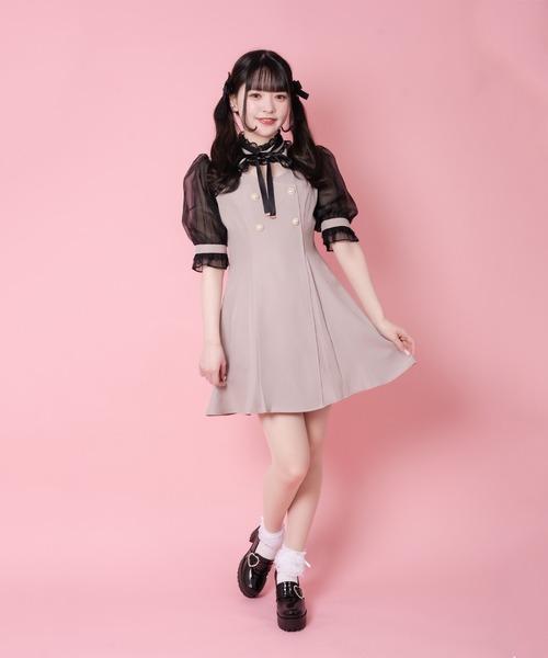 ローズピンク リブ編み ハイネック ワンピース ROJITA（ロジータ）の「デコルテ開きハイネックワンピース