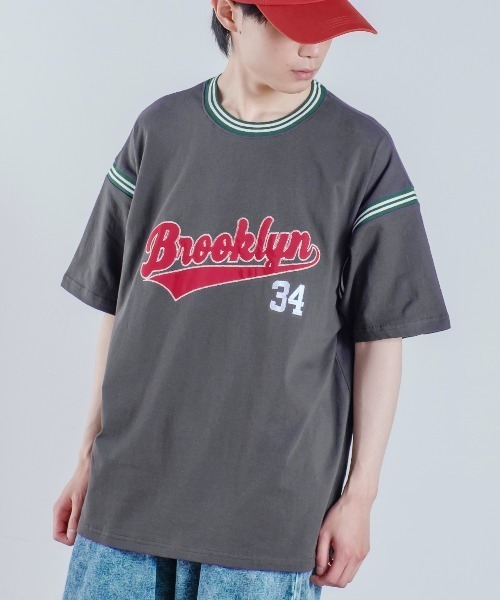 improves（インプローブス）の「USコットン カレッジロゴ 刺しゅう ラインリブ 半袖Tシャツ（Tシャツ/カットソー・メンズ・アッシュ/スミクロ/マスタード/グリーン・LARGE/MEDIUM）」の2枚目の写真
