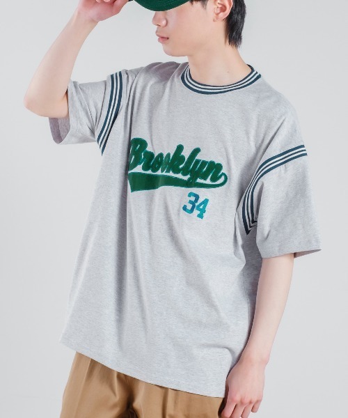 improves（インプローブス）の「USコットン カレッジロゴ 刺しゅう ラインリブ 半袖Tシャツ（Tシャツ/カットソー・メンズ・アッシュ/スミクロ/マスタード/グリーン・LARGE/MEDIUM）」の3枚目の写真