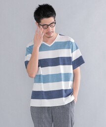 SHIPS: スペック ワイドボーダー/パネル Vネック Tシャツ