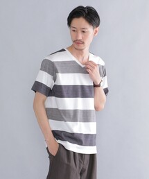 SHIPS: スペック ワイドボーダー/パネル Vネック Tシャツ