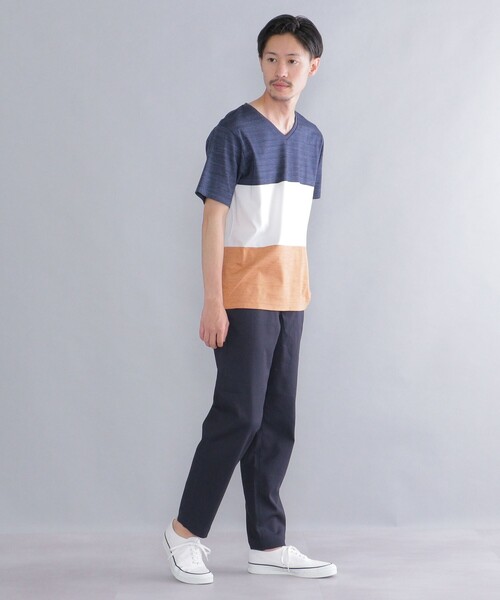 SHIPS(シップス)の「SHIPS: スペック ワイドボーダー/パネル Vネック Tシャツ(Tシャツ/カットソー・メンズ・カーキ/ブラック/ライトブルー/ネイビー/ライトオリーブ・SMALL/MEDIUM/LARGE/X-LARGE)」の22枚目の写真