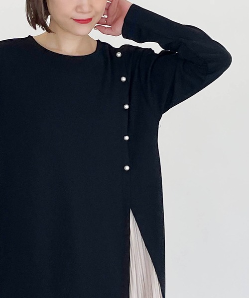 PICCIN（ピッチン）の「サイドプリーツパールワンピース（ワンピース・レディース・ブラック/モカ・M/L）」の2枚目の写真