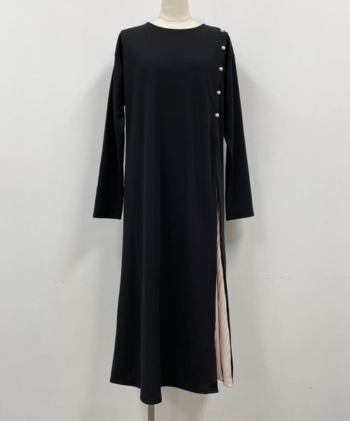 PICCIN（ピッチン）の「サイドプリーツパールワンピース（ワンピース・レディース・ブラック/モカ・M/L）」の7枚目の写真