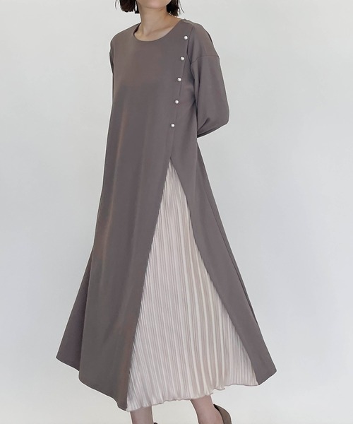 PICCIN（ピッチン）の「サイドプリーツパールワンピース（ワンピース・レディース・ブラック/モカ・M/L）」の10枚目の写真