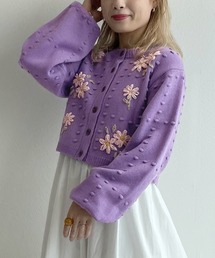 ポップコーン編み手刺繍カーディガン
