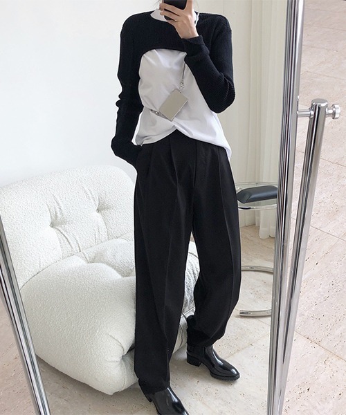 46151 76ルブリカンツ　ニット　スタジャン　黒Ｘ白　Ｌ スパンコール透かし編みニット/洗える(ニット・セーター) | MK MICHEL