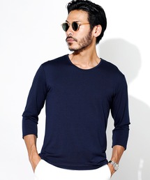 ストレッチTRクルーネック無地七分袖Tシャツ