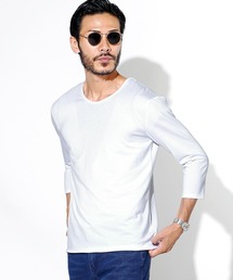 ストレッチTRクルーネック無地七分袖Tシャツ