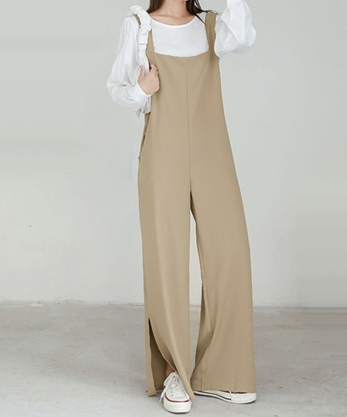 Doux Belle（ドゥーベル）の「サイドスリットワイドパンツ オールインワン（サロペット/オーバーオール・レディース・ブラック/ブラウン・FREE）」の9枚目の写真