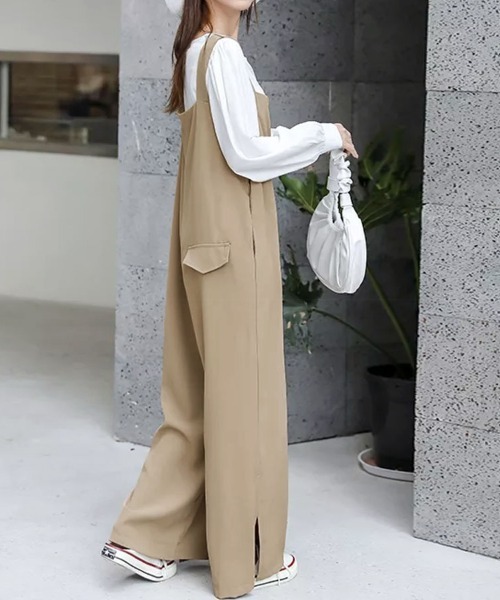 Doux Belle（ドゥーベル）の「サイドスリットワイドパンツ オールインワン（サロペット/オーバーオール・レディース・ブラック/ブラウン・FREE）」の5枚目の写真