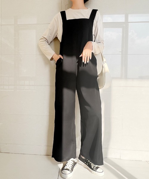 Doux Belle（ドゥーベル）の「サイドスリットワイドパンツ オールインワン（サロペット/オーバーオール・レディース・ブラック/ブラウン・FREE）」の3枚目の写真