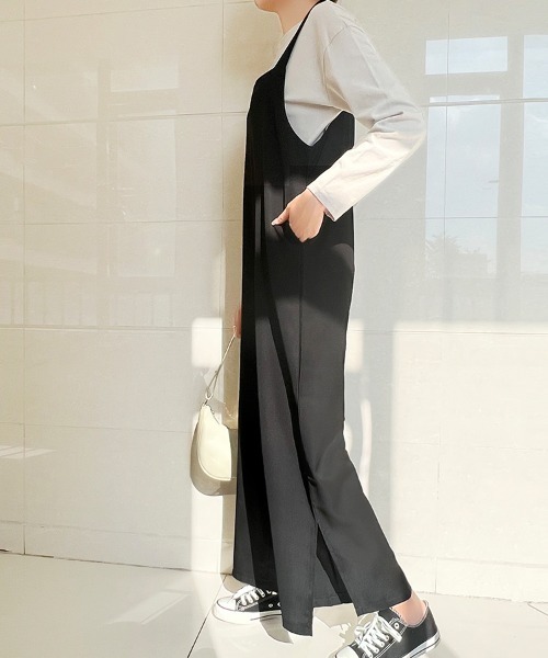 Doux Belle（ドゥーベル）の「サイドスリットワイドパンツ オールインワン（サロペット/オーバーオール・レディース・ブラック/ブラウン・FREE）」の14枚目の写真