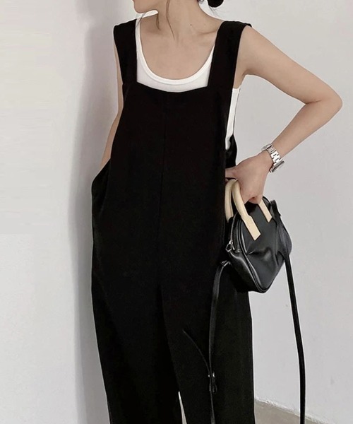 Doux Belle（ドゥーベル）の「サイドスリットワイドパンツ オールインワン（サロペット/オーバーオール・レディース・ブラック/ブラウン・FREE）」の10枚目の写真