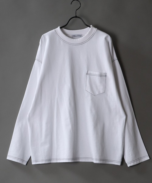 SITRY(シトリー)の「wide silhouette color stitch Heavy weight T-shirt/ワイドシルエット カラーステッチ ヘビーウェイト ロングスリーブTシャツ(Tシャツ/カットソー・メンズ・グリーン/ベージュ/ブラック/ホワイト・M/LL/L)」の2枚目の写真