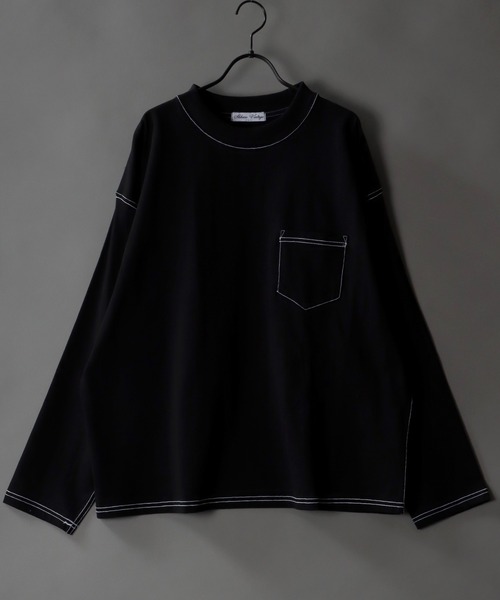 SITRY(シトリー)の「wide silhouette color stitch Heavy weight T-shirt/ワイドシルエット カラーステッチ ヘビーウェイト ロングスリーブTシャツ(Tシャツ/カットソー・メンズ・グリーン/ベージュ/ブラック/ホワイト・M/LL/L)」の1枚目の写真