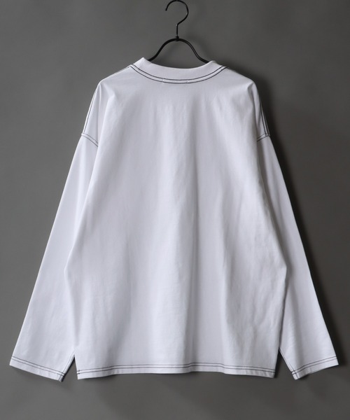 SITRY(シトリー)の「wide silhouette color stitch Heavy weight T-shirt/ワイドシルエット カラーステッチ ヘビーウェイト ロングスリーブTシャツ(Tシャツ/カットソー・メンズ・グリーン/ベージュ/ブラック/ホワイト・M/LL/L)」の9枚目の写真