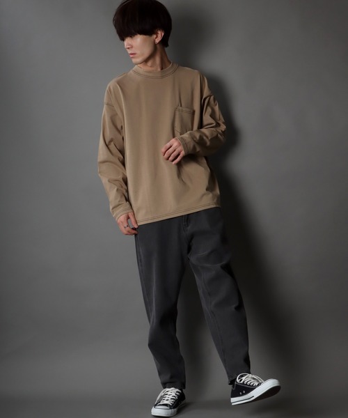 SITRY(シトリー)の「wide silhouette color stitch Heavy weight T-shirt/ワイドシルエット カラーステッチ ヘビーウェイト ロングスリーブTシャツ(Tシャツ/カットソー・メンズ・グリーン/ベージュ/ブラック/ホワイト・M/LL/L)」の14枚目の写真