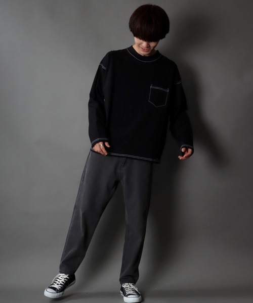 SITRY(シトリー)の「wide silhouette color stitch Heavy weight T-shirt/ワイドシルエット カラーステッチ ヘビーウェイト ロングスリーブTシャツ(Tシャツ/カットソー・メンズ・グリーン/ベージュ/ブラック/ホワイト・M/LL/L)」の18枚目の写真