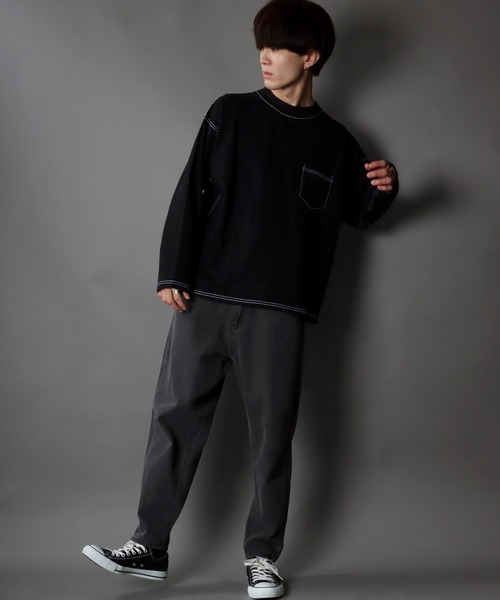 SITRY(シトリー)の「wide silhouette color stitch Heavy weight T-shirt/ワイドシルエット カラーステッチ ヘビーウェイト ロングスリーブTシャツ(Tシャツ/カットソー・メンズ・グリーン/ベージュ/ブラック/ホワイト・M/LL/L)」の17枚目の写真