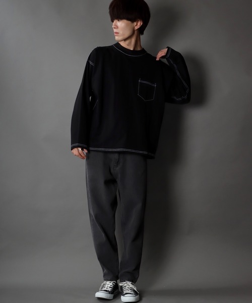 SITRY(シトリー)の「wide silhouette color stitch Heavy weight T-shirt/ワイドシルエット カラーステッチ ヘビーウェイト ロングスリーブTシャツ(Tシャツ/カットソー・メンズ・グリーン/ベージュ/ブラック/ホワイト・M/LL/L)」の16枚目の写真