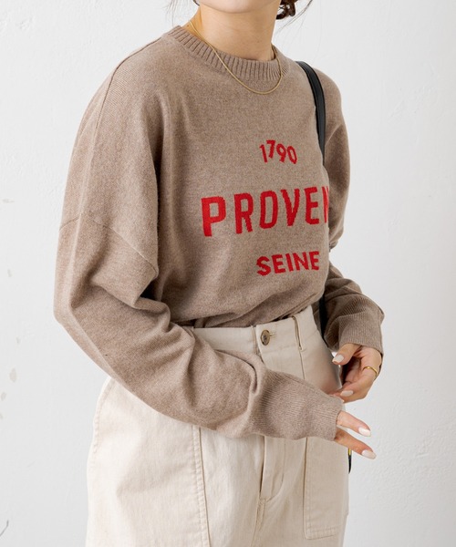 PUAL CE CIN（ピュアルセシン）の「ロゴインターシャニットプルオーバー（ニット/セーター・レディース・ベージュ/グレー・FREE）」の5枚目の写真