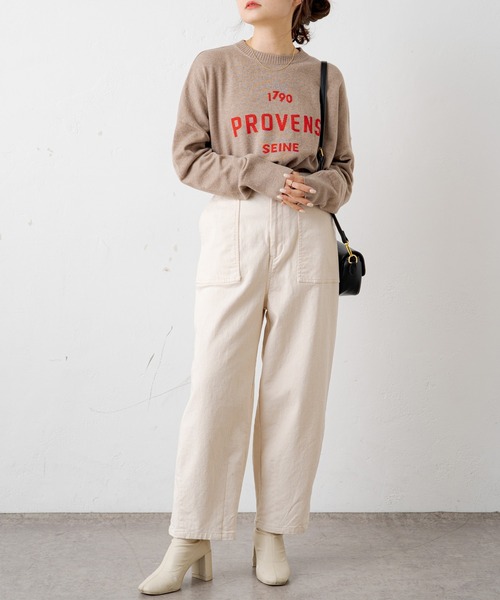 PUAL CE CIN（ピュアルセシン）の「ロゴインターシャニットプルオーバー（ニット/セーター・レディース・ベージュ/グレー・FREE）」の6枚目の写真