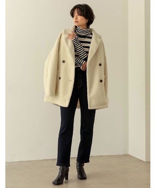 [低身長サイズ有]オーバーサイズダブルブレストボアコート