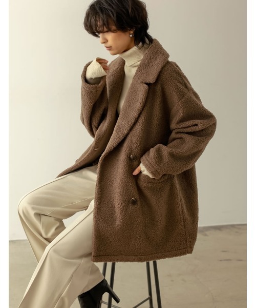 [低身長サイズ有]オーバーサイズダブルブレストボアコート
