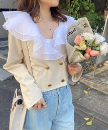 one after another NICE CLAUP | 【襟取り外し可能】フリルショートマリンジャケット 2023SS(ノーカラージャケット)