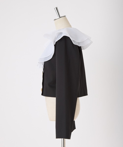 one after another NICE CLAUP（ワンアフターアナザーナイスクラップ）の「【襟取り外し可能】フリルショートマリンジャケット　2023SS（ノーカラージャケット・レディース・ブラック/アイボリー/ブラック系その他・FREE）」の22枚目の写真