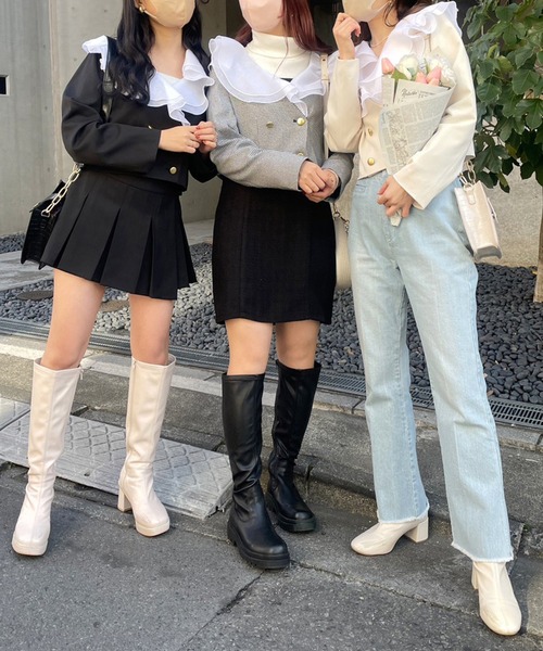 one after another NICE CLAUP（ワンアフターアナザーナイスクラップ）の「【襟取り外し可能】フリルショートマリンジャケット　2023SS（ノーカラージャケット・レディース・ブラック/アイボリー/ブラック系その他・FREE）」の19枚目の写真