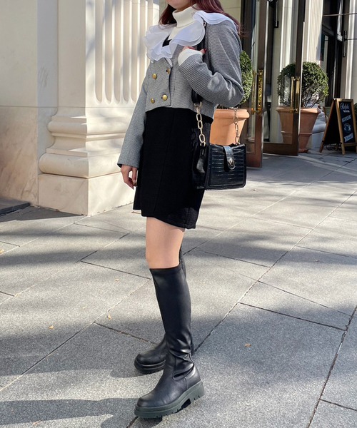 one after another NICE CLAUP（ワンアフターアナザーナイスクラップ）の「【襟取り外し可能】フリルショートマリンジャケット　2023SS（ノーカラージャケット・レディース・ブラック/アイボリー/ブラック系その他・FREE）」の14枚目の写真