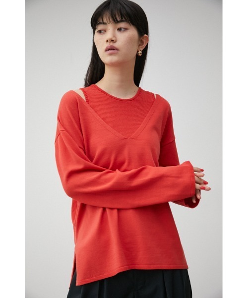 AZUL by moussy（アズールバイマウジー）の「2WAY LAYERED DEEP V/N TOPS/2WAYレイヤードディープブイネックトップス（シャツ/ブラウス・レディース・ブラック/オフホワイト/オレンジ・SMALL/MEDIUM）」の16枚目の写真