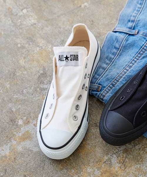 CONVERSE（コンバース）の「[ CONVERSE ]ALLSTAR SLIP3 OX オールスターキャンバススリッポン（スリッポン・レディース・ピンク/ブラック×ブラック/ホワイト/ブラック/ダークブラウン/ライトブルー/イエロー系/グレイッシュベージュ/ブラウン/グリーン・L/M/LL/S）」の2枚目の写真