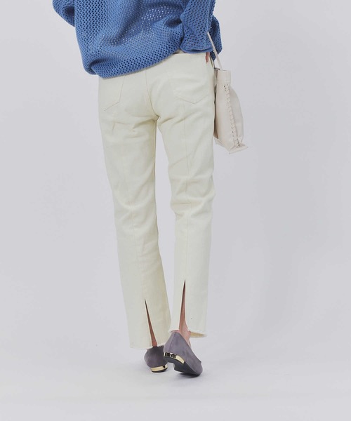 BACK NUMBER(バックナンバー)の「BACK NUMBER(バックナンバー)バックスリットフレアパンツ(デニムパンツ・レディース・グリーン/キナリ・S/M/L)」の6枚目の写真