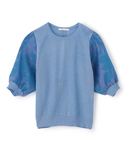 SOULEIADO（ソレイアード）の「ポリエステルプリント パフスリーブコンビニット（ニット/セーター・レディース・ピンク系その他/ブルー系その他・S）」の2枚目の写真