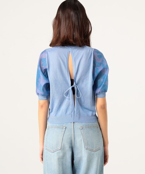 SOULEIADO（ソレイアード）の「ポリエステルプリント パフスリーブコンビニット（ニット/セーター・レディース・ピンク系その他/ブルー系その他・S）」の6枚目の写真