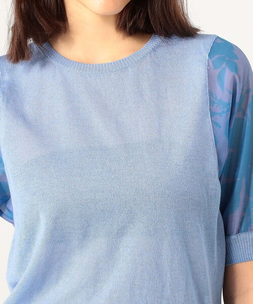 SOULEIADO（ソレイアード）の「ポリエステルプリント パフスリーブコンビニット（ニット/セーター・レディース・ピンク系その他/ブルー系その他・S）」の7枚目の写真