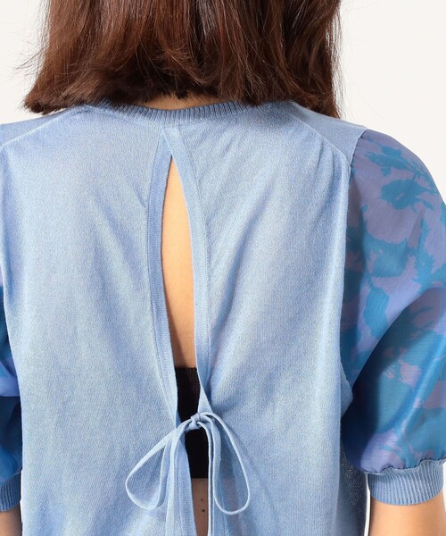 SOULEIADO（ソレイアード）の「ポリエステルプリント パフスリーブコンビニット（ニット/セーター・レディース・ピンク系その他/ブルー系その他・S）」の8枚目の写真