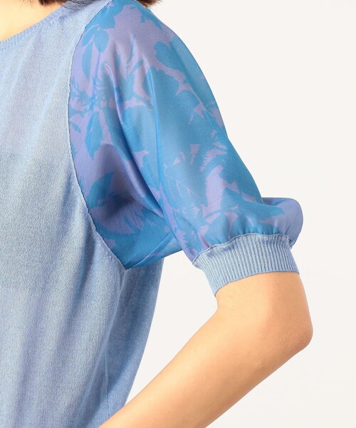 SOULEIADO（ソレイアード）の「ポリエステルプリント パフスリーブコンビニット（ニット/セーター・レディース・ピンク系その他/ブルー系その他・S）」の9枚目の写真