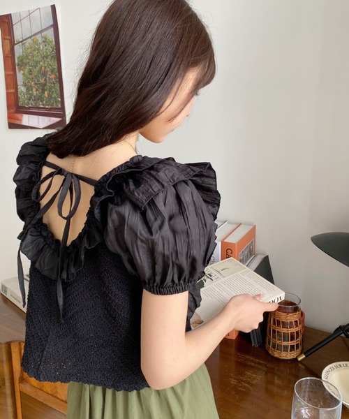AMOMENTO/アモーメント　バルーンスリーブクロシェプルオーバー セール】AMOMENTO/アモーメント BALLOON SLEEVE CROCHET
