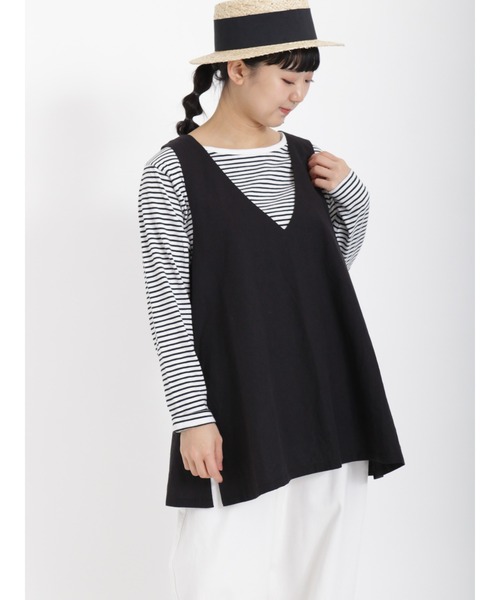 Samansa Mos2（サマンサ モスモス）の「コットンリネンVネックプルオーバーベスト（ベスト・レディース・キナリ/ブラック/ベージュ・ﾌﾘ-）」の12枚目の写真