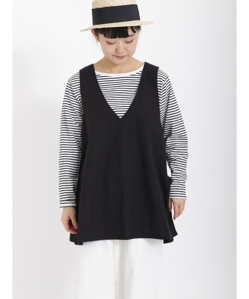 Samansa Mos2（サマンサ モスモス）の「コットンリネンVネックプルオーバーベスト（ベスト・レディース・キナリ/ブラック/ベージュ・ﾌﾘ-）」の9枚目の写真