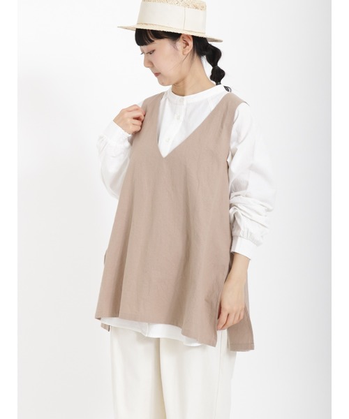 Samansa Mos2（サマンサ モスモス）の「コットンリネンVネックプルオーバーベスト（ベスト・レディース・キナリ/ブラック/ベージュ・ﾌﾘ-）」の19枚目の写真