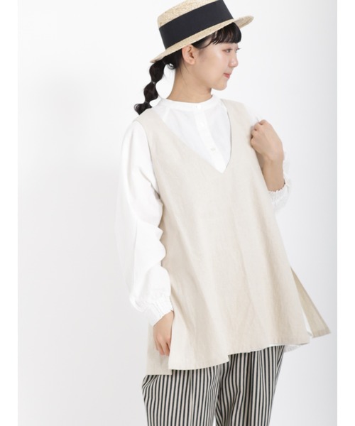 Samansa Mos2（サマンサ モスモス）の「コットンリネンVネックプルオーバーベスト（ベスト・レディース・キナリ/ブラック/ベージュ・ﾌﾘ-）」の7枚目の写真
