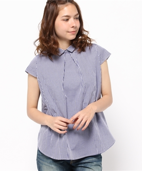 CIAOPANIC(チャオパニック)の「【Ciaopanic】 半袖後開きシャツBL(シャツ/ブラウス・レディース・ホワイト/ブルー/ブラック/ネイビー・FREE)」の3枚目の写真