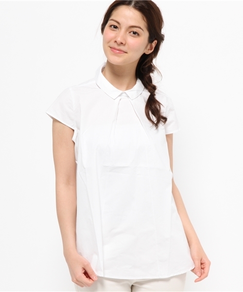 CIAOPANIC(チャオパニック)の「【Ciaopanic】 半袖後開きシャツBL(シャツ/ブラウス・レディース・ホワイト/ブルー/ブラック/ネイビー・FREE)」の2枚目の写真