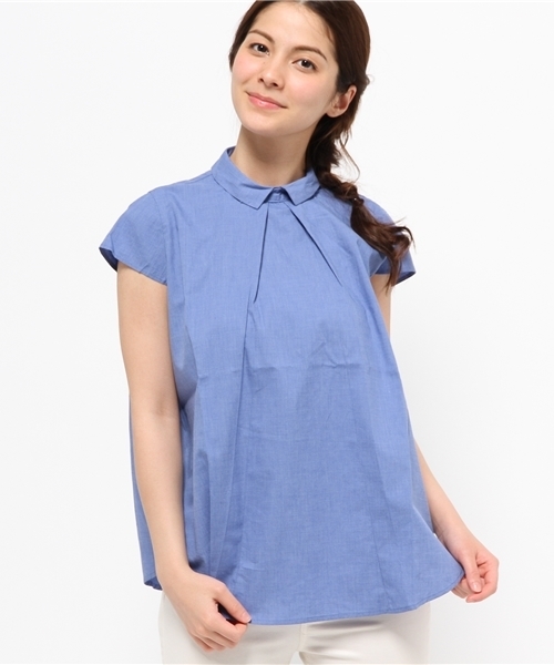 CIAOPANIC(チャオパニック)の「【Ciaopanic】 半袖後開きシャツBL(シャツ/ブラウス・レディース・ホワイト/ブルー/ブラック/ネイビー・FREE)」の4枚目の写真