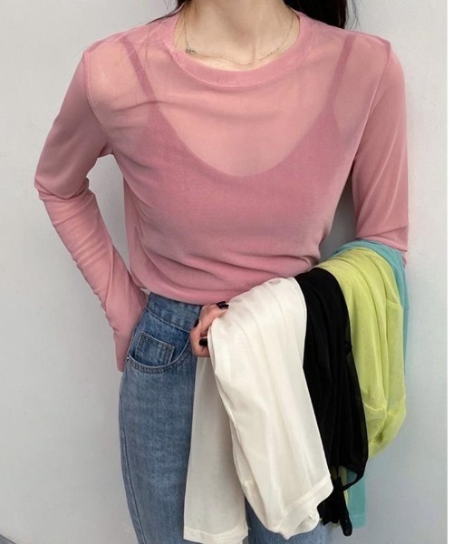 Ritzy（リッツィー）の「ロングスリーブシアートップス（Tシャツ/カットソー・レディース・ホワイト/ブラック/ピンク/パープル/グリーン系/イエロー系・FREE）」の6枚目の写真